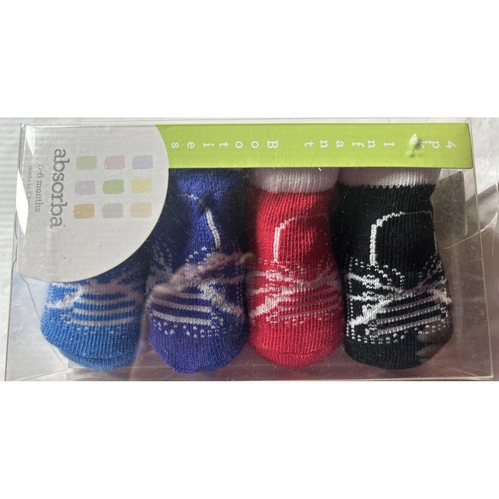 Absorba 0-6 Month 4 Pk Infant Booties NIB Christmas Holidays‎